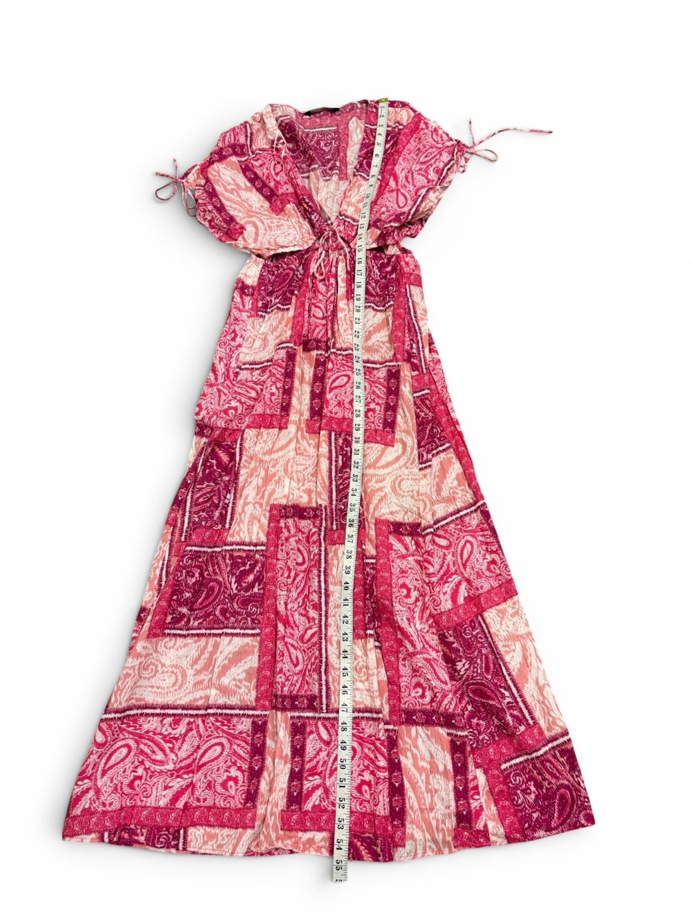 NEW~ Zara Pink Patchwork V-Neck Maxi Dress  size Medium - Picture 11 of 16